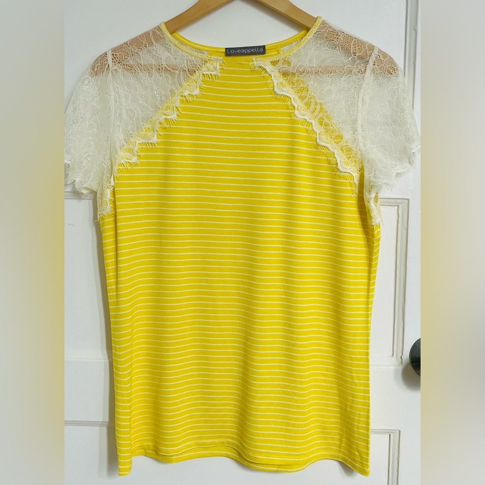 Loveappella Women’s Raglan Lace Sleeves Tee Size S